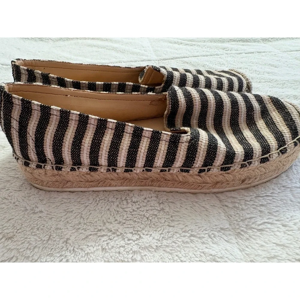 Nine West Striped Espadrille Loafers Black Cream Womens 9M Platform